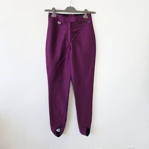 Vintage Fera Skiwear Stirrup Snow Pants Wool Blend Purple Warm Women 10R Winter